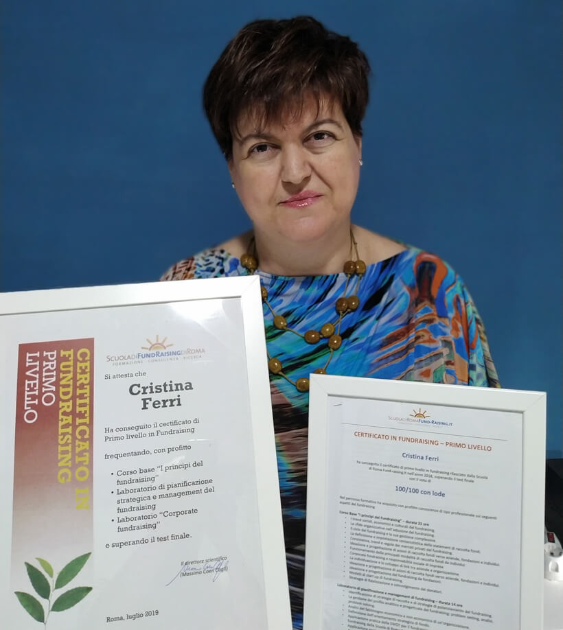 Cristina Ferri, fundraiser, con la sua Certificazione di I livello